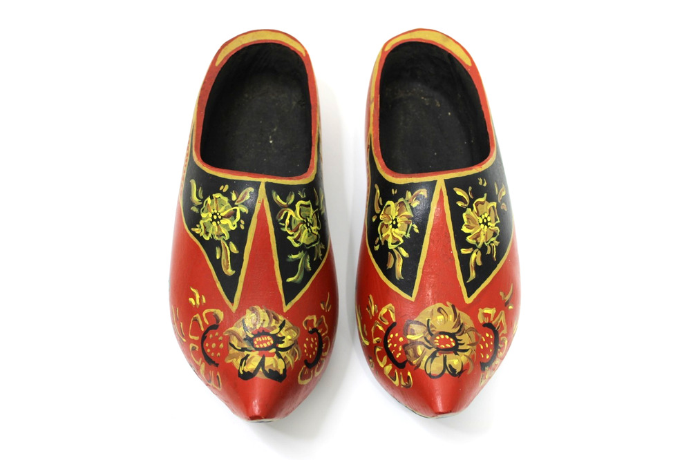 Vintage Hand Painted Wooden Clogs Dutch Holland Shoes Floral Folk Art 9" US 6/7